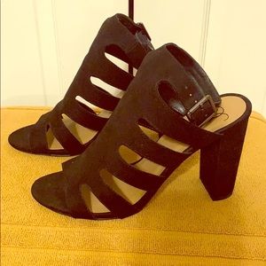 Black suede high heels